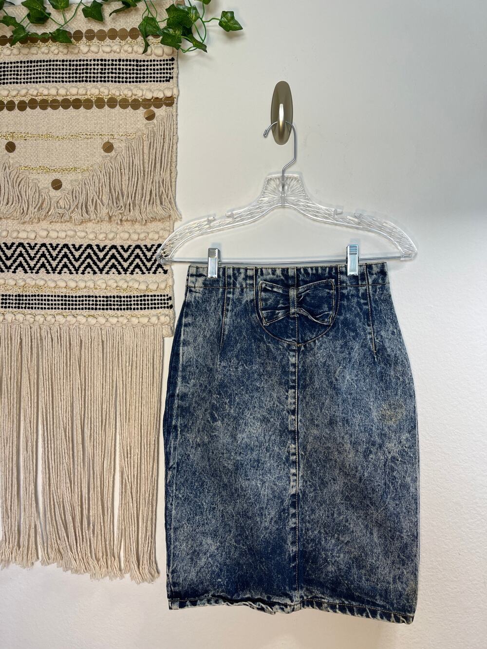 80's Preppy Glam Acid Wash Style Vintage Denim Skirt Size 7